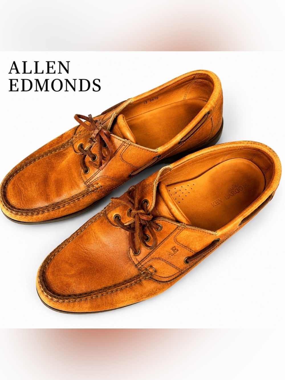 Allen Edmonds Key Largo Deck Boat Shoes Men 12B Brown Leather Vibram Moc Toe USA